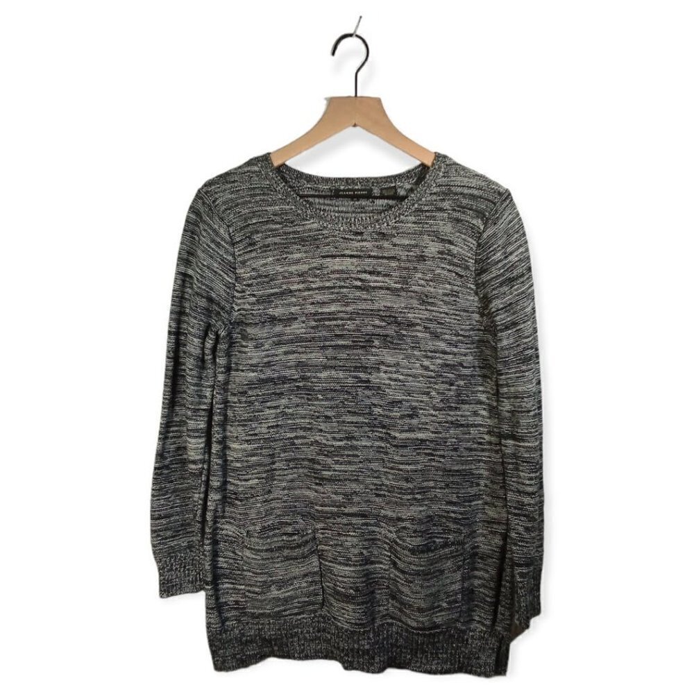 JEANNE Pierre Black & Gray Marbled Tunic Crew Neck Sweater Size M